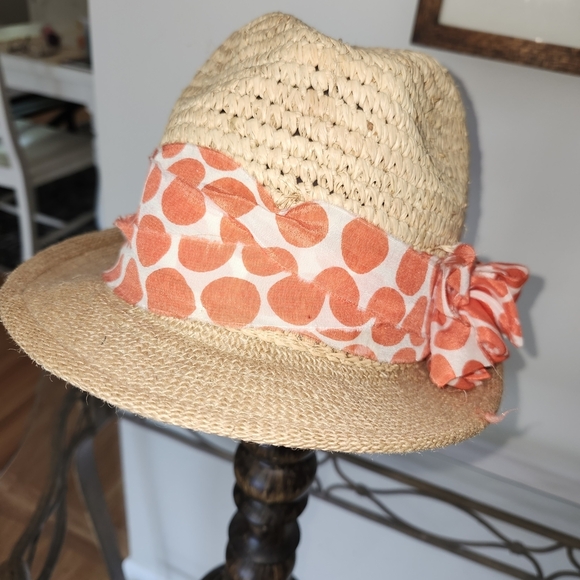 Juicy Couture Accessories - Juicy Couture Straw Hat with Orange Polka Dot Band